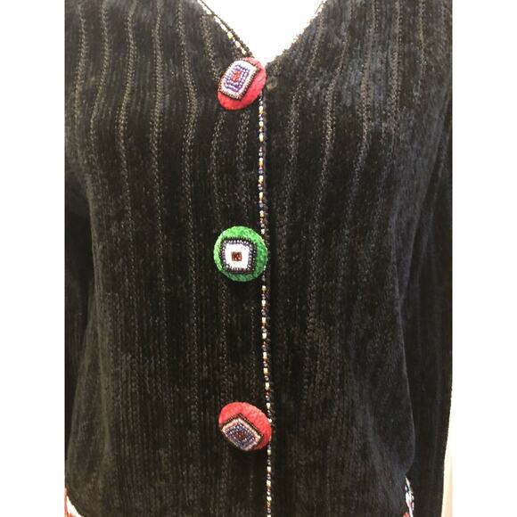 Berek Takako Sakon Beaded Chenille Cardigan Sweater M Boho Southwestern Tassel - Picture 10 of 16